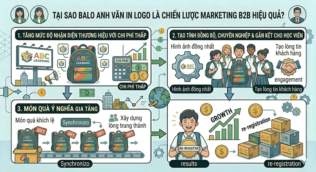 Kinh Nghiệm Đặt May Balo Anh Văn In Logo Cho Trung Tâm (B2B)