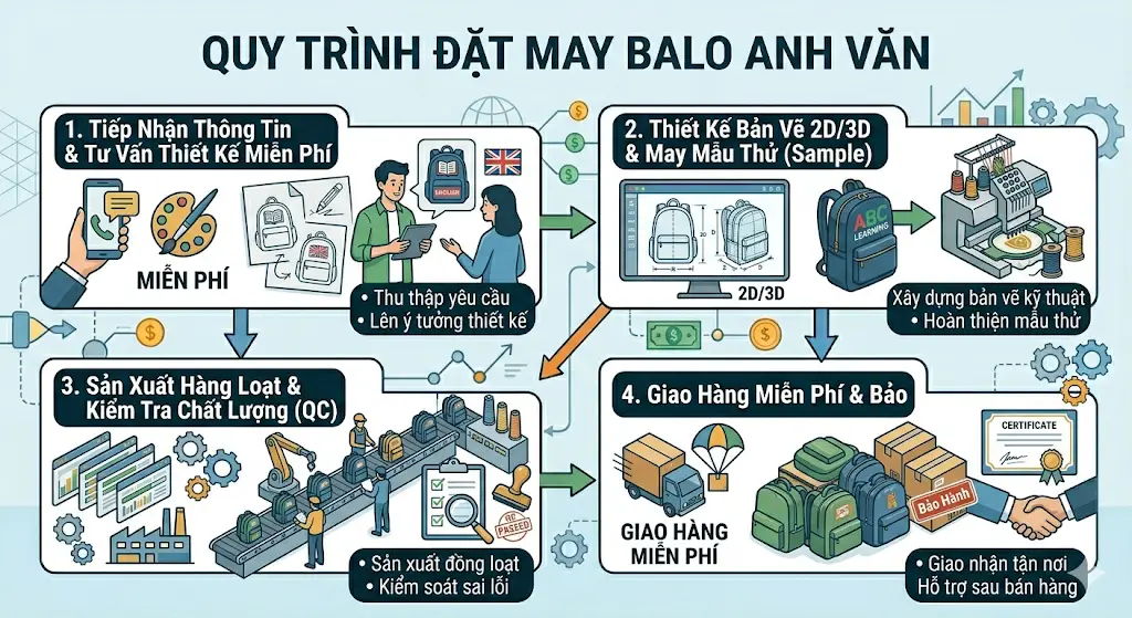 Kinh Nghiệm Đặt May Balo Anh Văn In Logo Cho Trung Tâm (B2B)