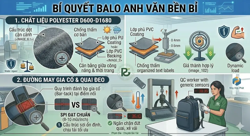Tiêu chuẩn chất liệu may balo anh văn chịu lực: Bí quyết bền bỉ cho học viên