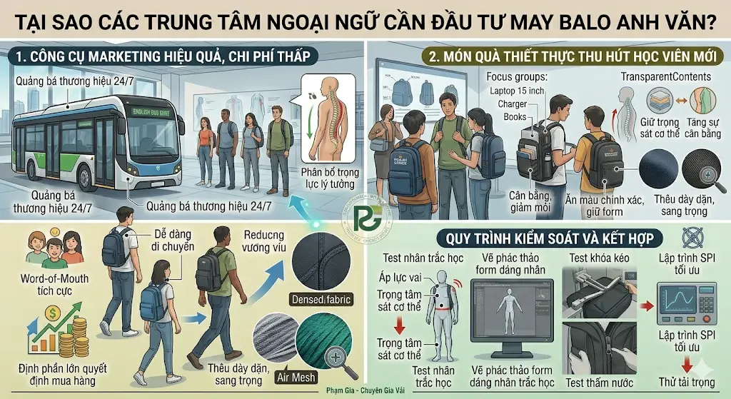 Giải pháp may balo anh văn - Xưởng may balo túi xách giá rẻ, uy tín #1