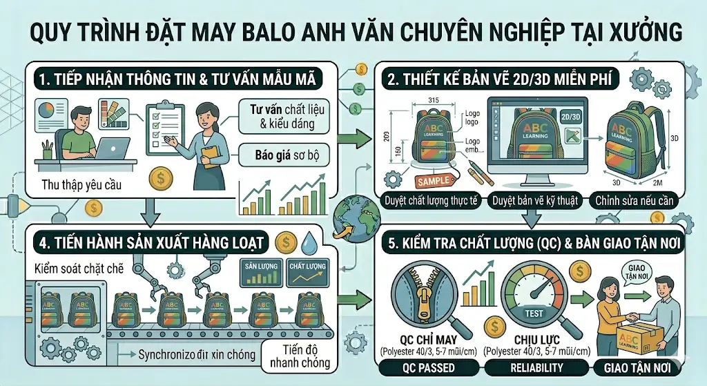 Xưởng May Balo Anh Văn Giá Rẻ, Chất Lượng Theo Yêu Cầu [Năm 2026]