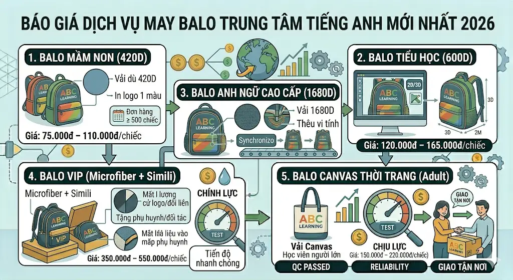 Xưởng May Balo Anh Văn Giá Rẻ, Chất Lượng Theo Yêu Cầu [Năm 2026]