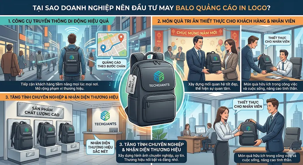 May Balo Quảng Cáo In Logo Doanh Nghiệp Theo Yêu Cầu